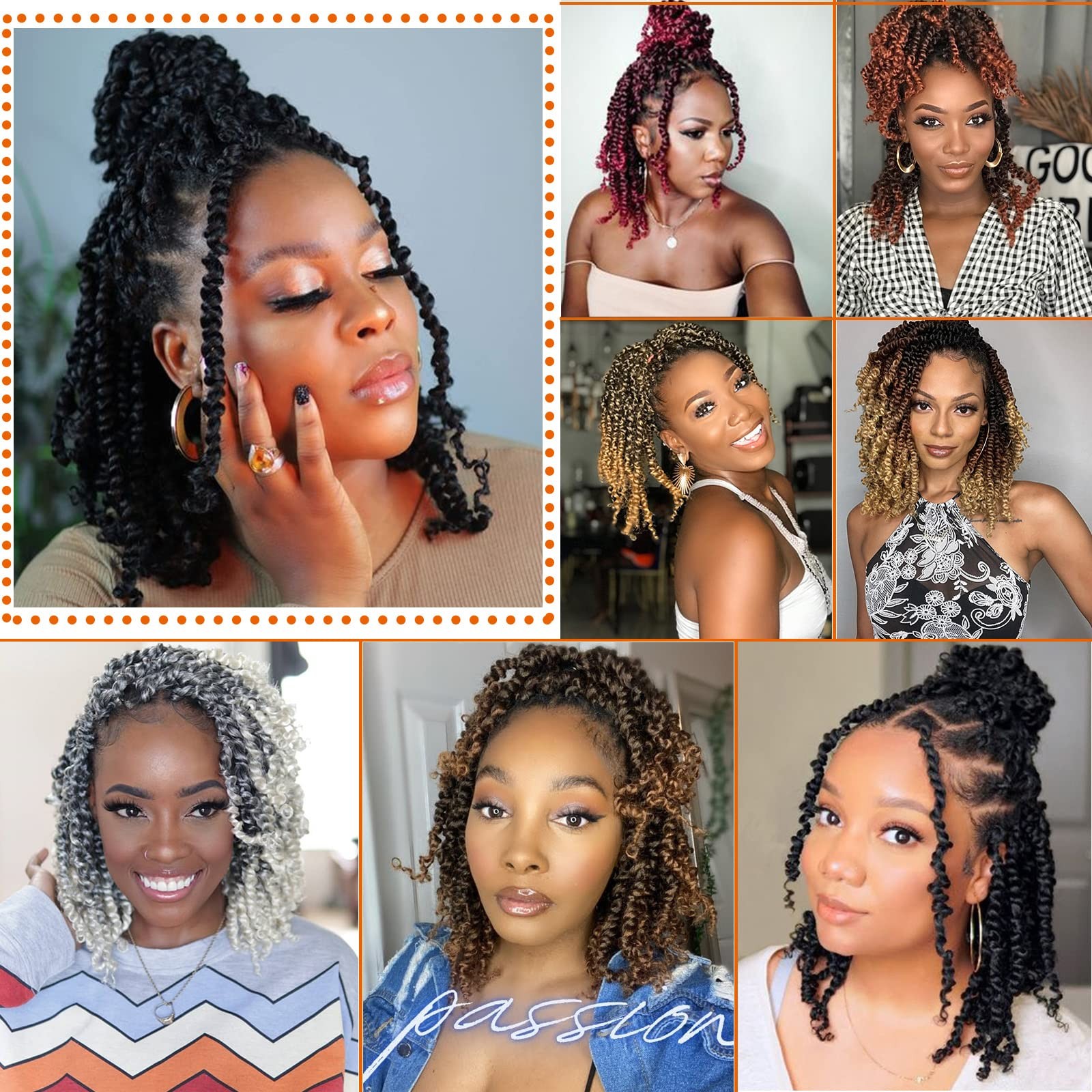10″ Pre-twisted Passion Twist Crochet Hair – 8 Packs, Short, 1B/Gray