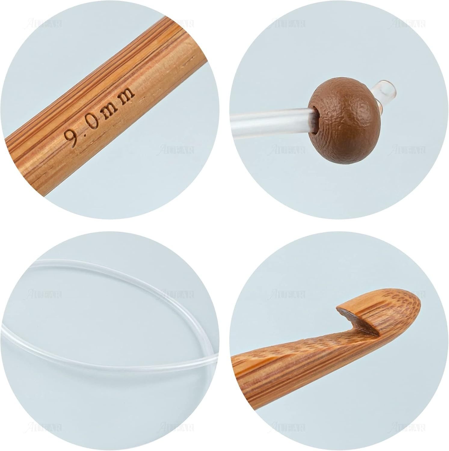 AUEAR, Set of 12 Size Bamboo Knitting Needles Tunisian 3.0~10.0mm, Clear