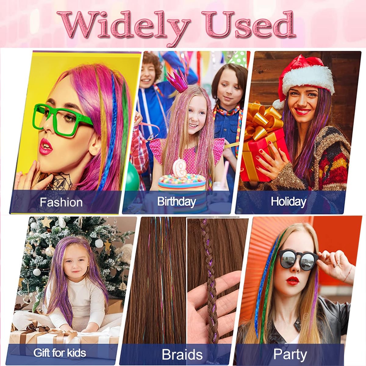 Hair Tinsel Tools Kit,Fairy Hair Strands for Women 12 Colors+Tools, 47 Inches