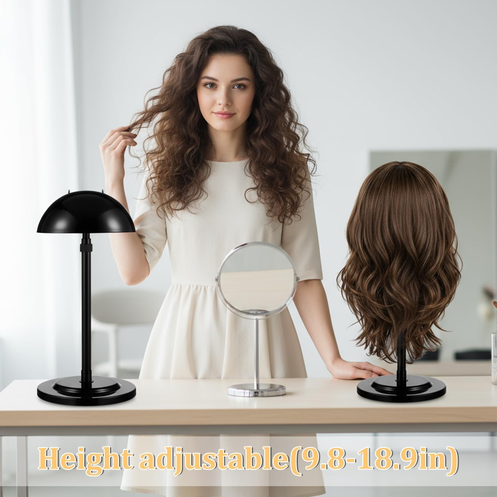 8 Pcs Adjustable Wig Stand Set, Portable Non-Slip Hat Display Holders, 9.8″-18.9