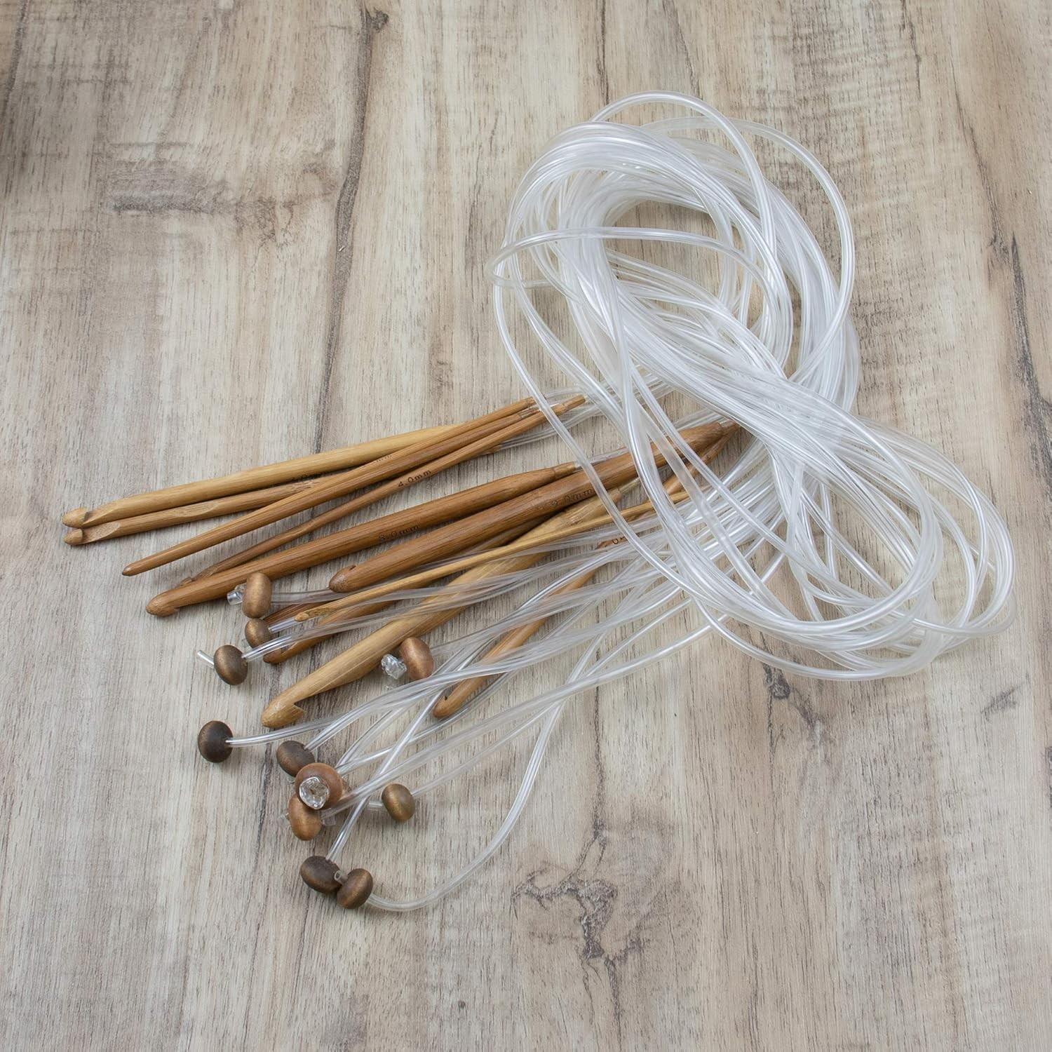 AUEAR, Set of 12 Size Bamboo Knitting Needles Tunisian 3.0~10.0mm, Clear