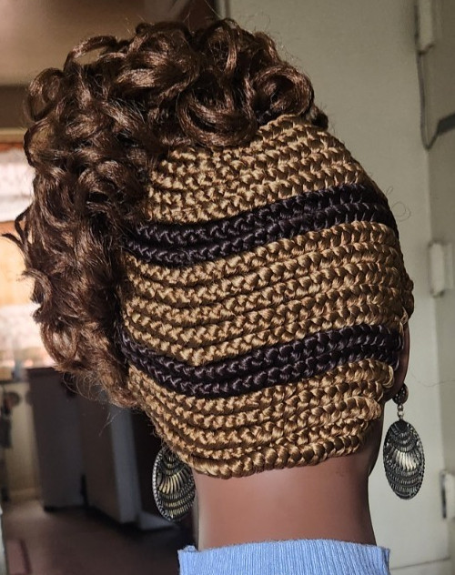 Fully Hand Braided box curly Mohawk braids cornrow wig Brown/Dark brown