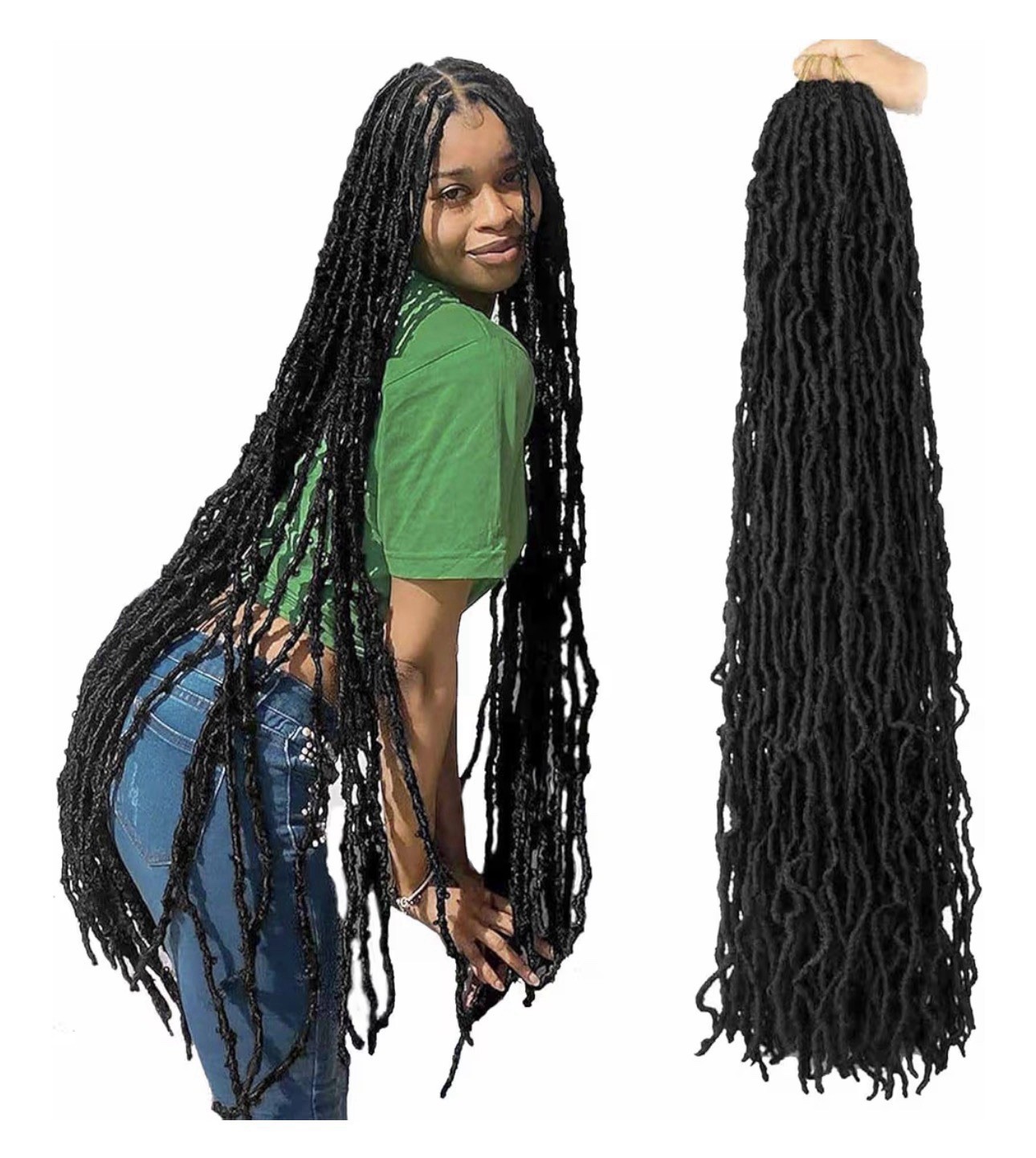 36in Black Synthetic Pre-Looped Faux Locs Hair Extensions Wavy Braid 6pcs
