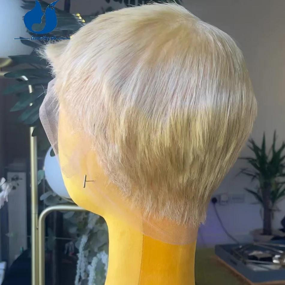 #60 Platinum Blonde Short Boy Cut Male Wig Breathable Cap Full Lace Wig for Men