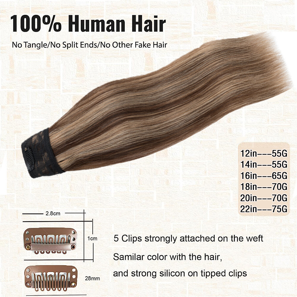 Women One Piece Real Clip in Remy Human Hair Extensions Full Head Straight Ombre