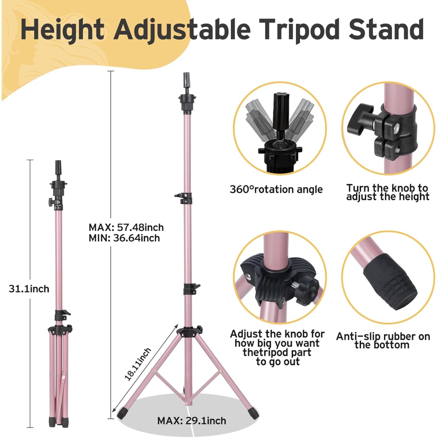 Professional Reinforced Wig Mannequin Stand With Head Set Display Holder Tripod