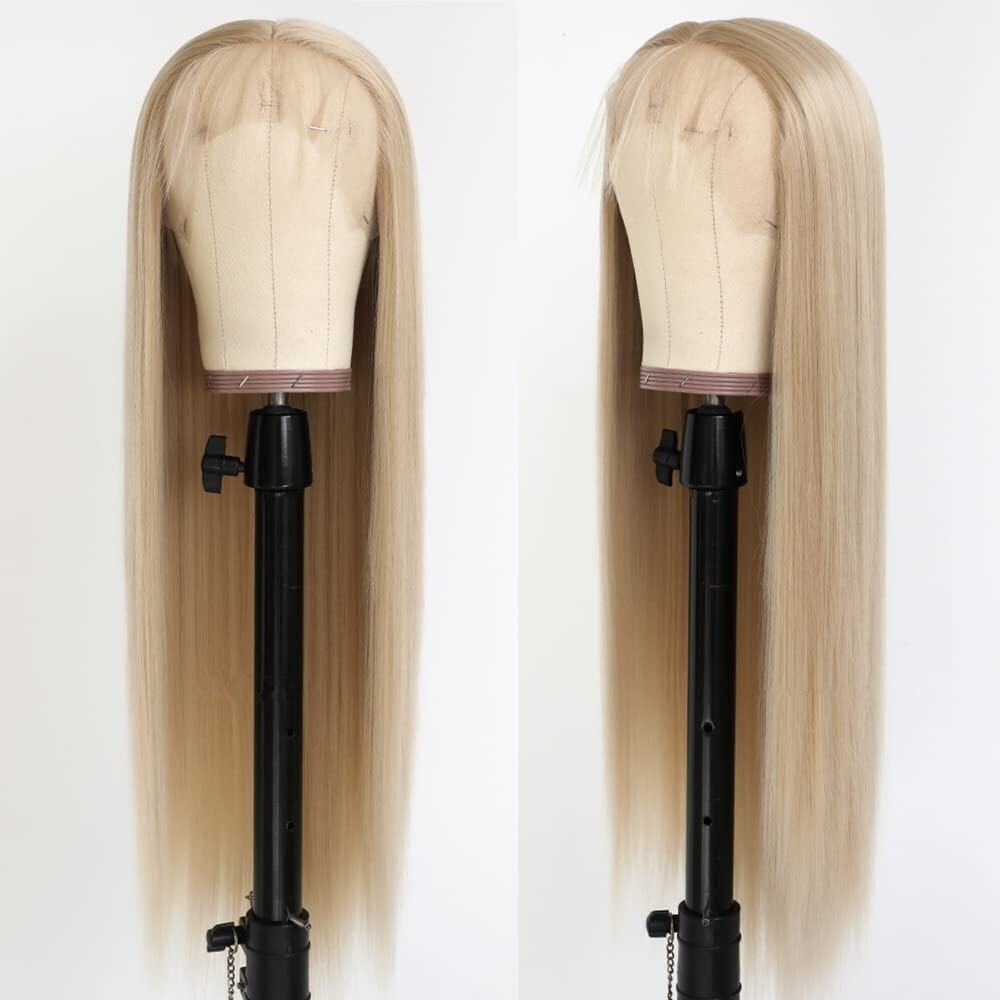 Women Long Lace Front Blonde Wigs Synthetic Hair Straight Wig Heat Safe Natural