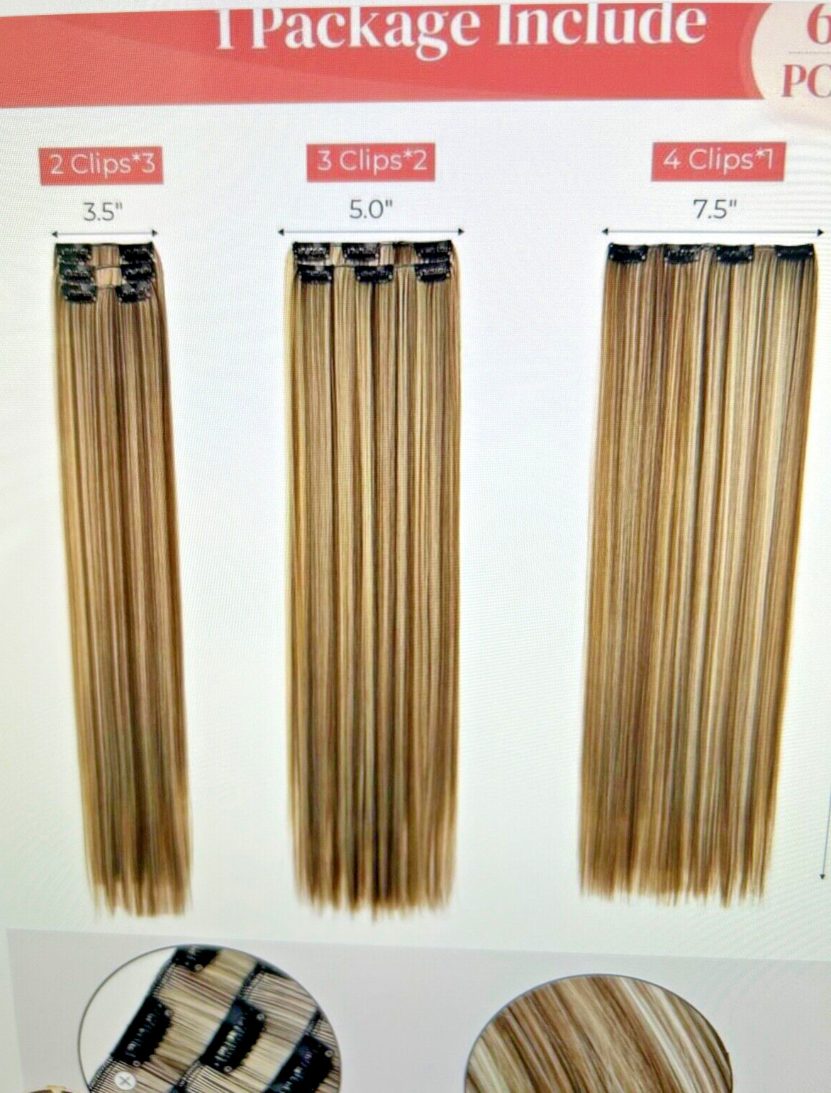 Clip In Hair Extensions, Hair Extensions Thick Long Lace Weft Lightweight 24inch
