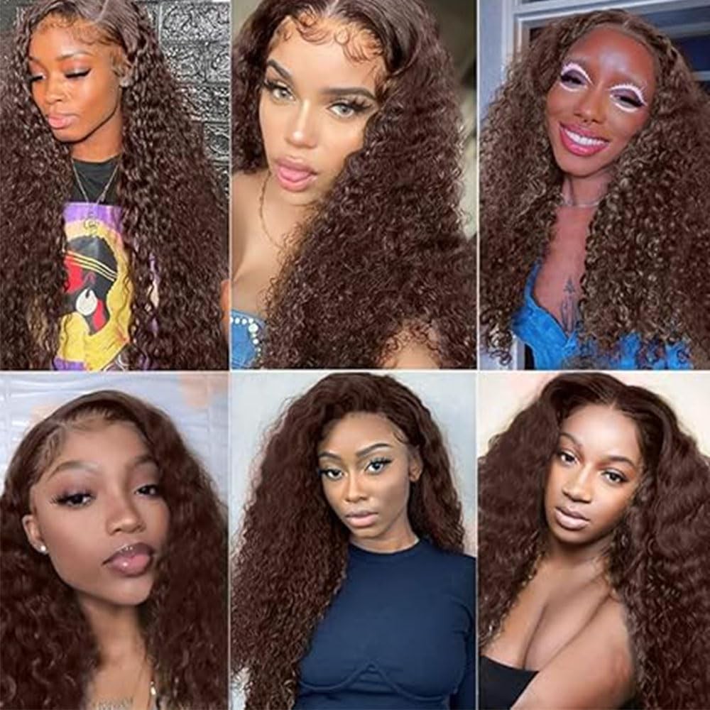 Color 4# Chocolate Brown Human Hair Bundles 22 24 26 inch Deep Wave Bundle Human