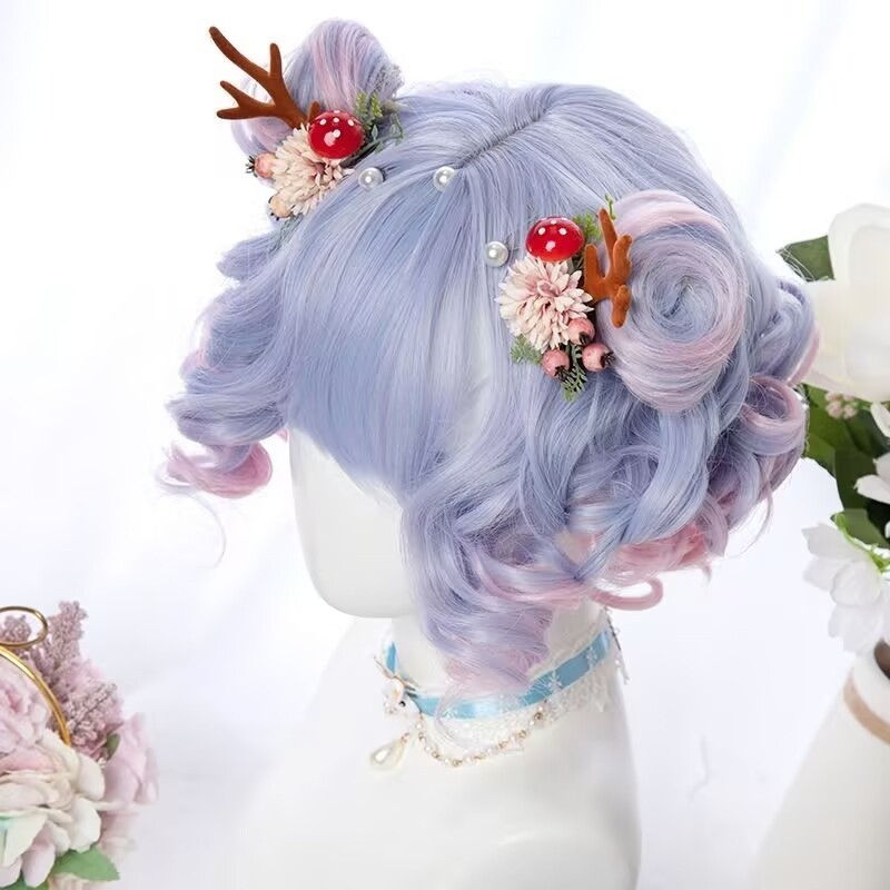 Japanese Lolita Girls Curly Hair Cosplay Gradient Hair blue Wigs Anime
