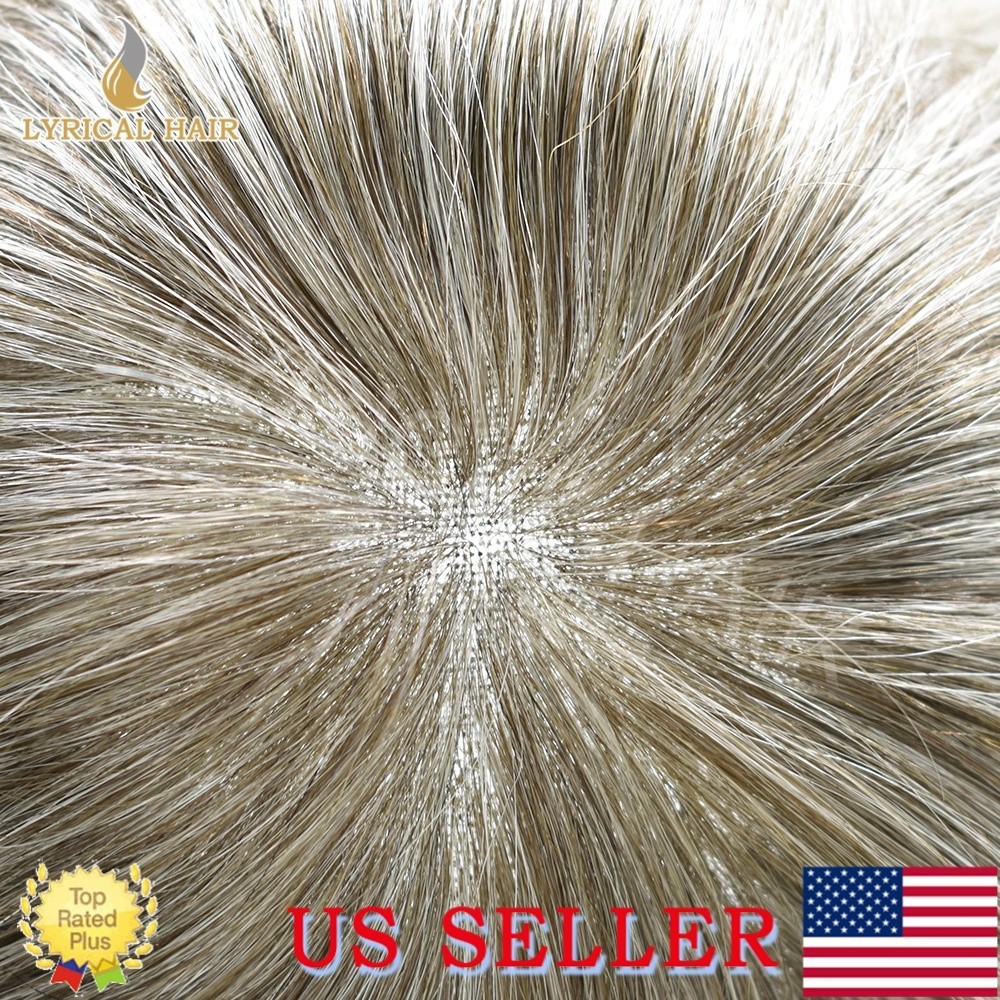 Mens Toupee French Lace Front Human Hair Replacement System Black Brown Grey Wig