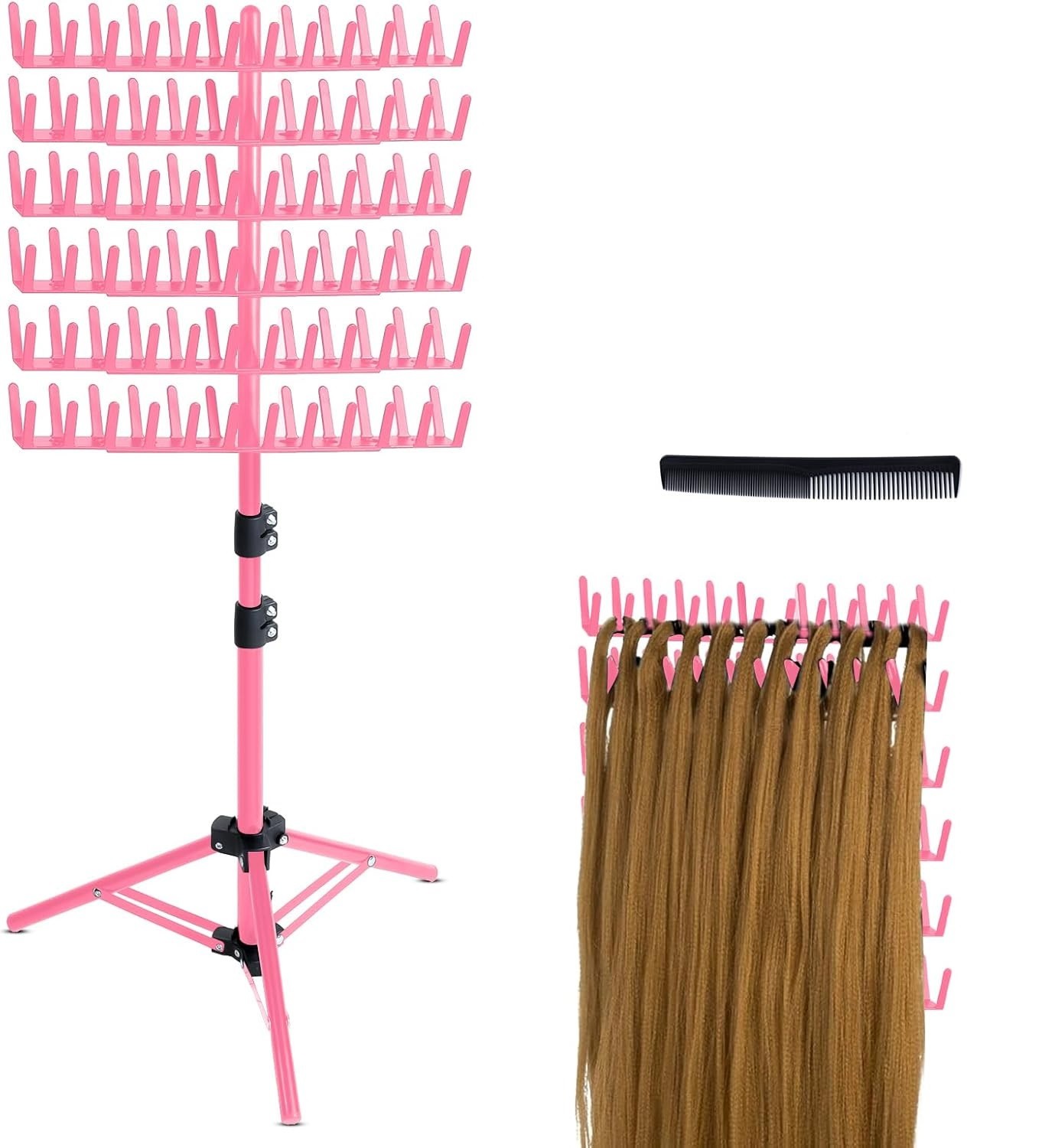 Pink Braiding Hair Rack 144 Pegs Adjustable extension holder hanger tripod tool