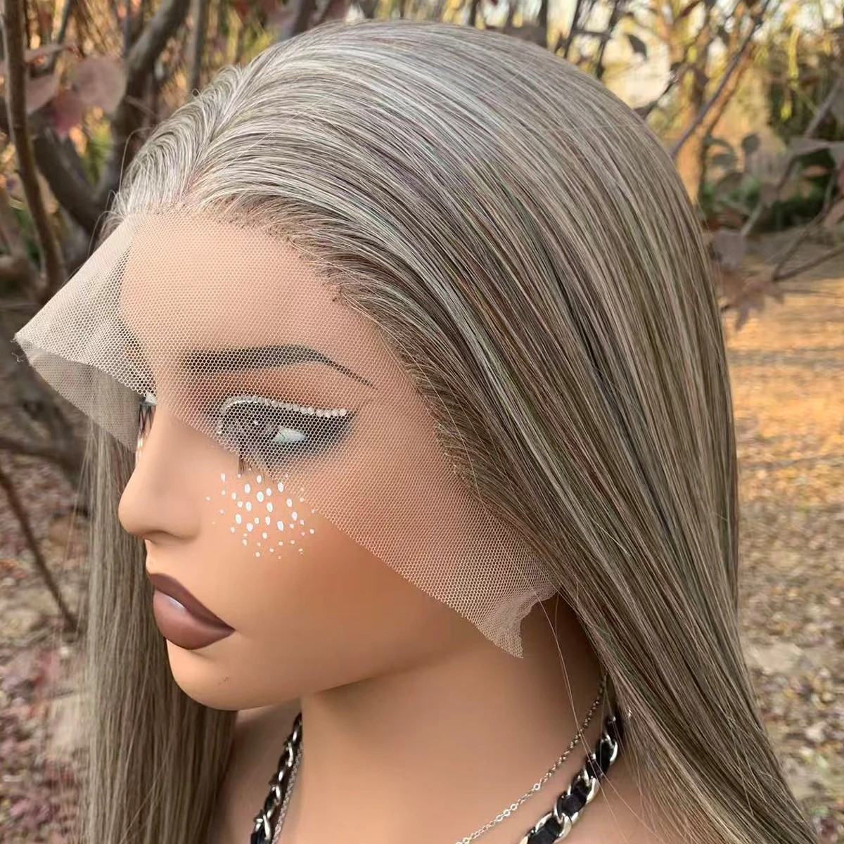Frontal Lace Wigs Heat Resistant Hair Long Straight Brown mix Blonde