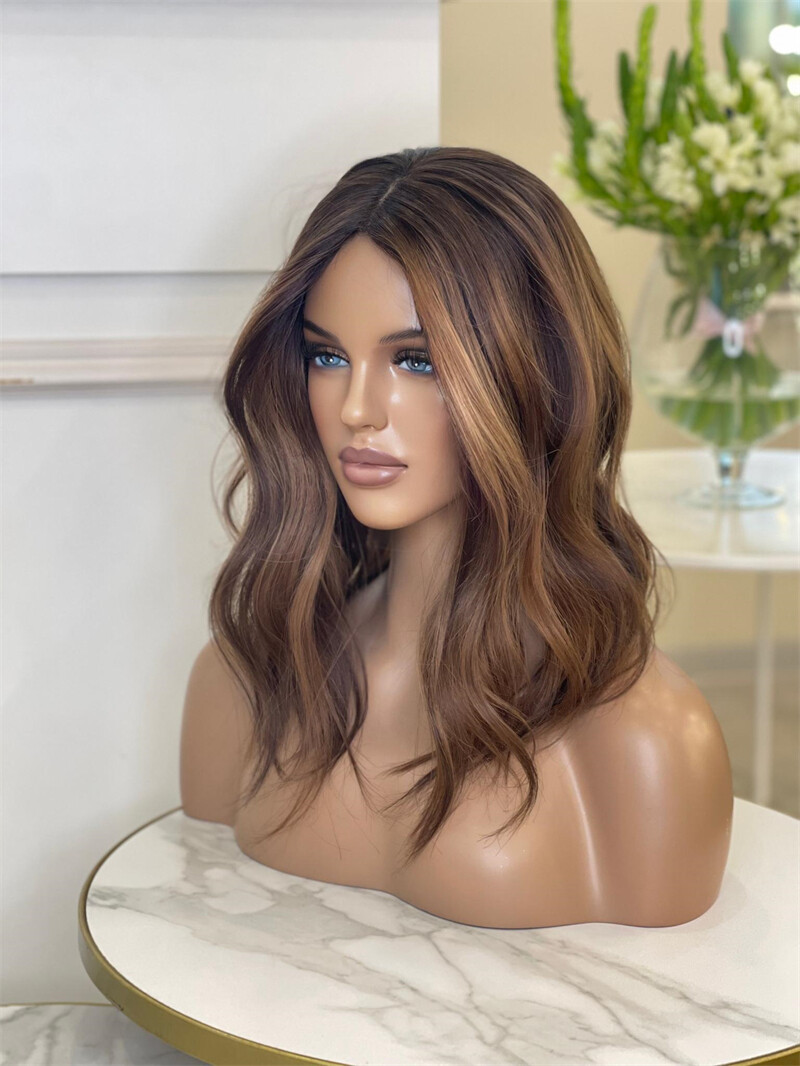 Caramel Brown with Light Ash Highlights 13×4 Lace Frontal Wigs Remy Human Hair