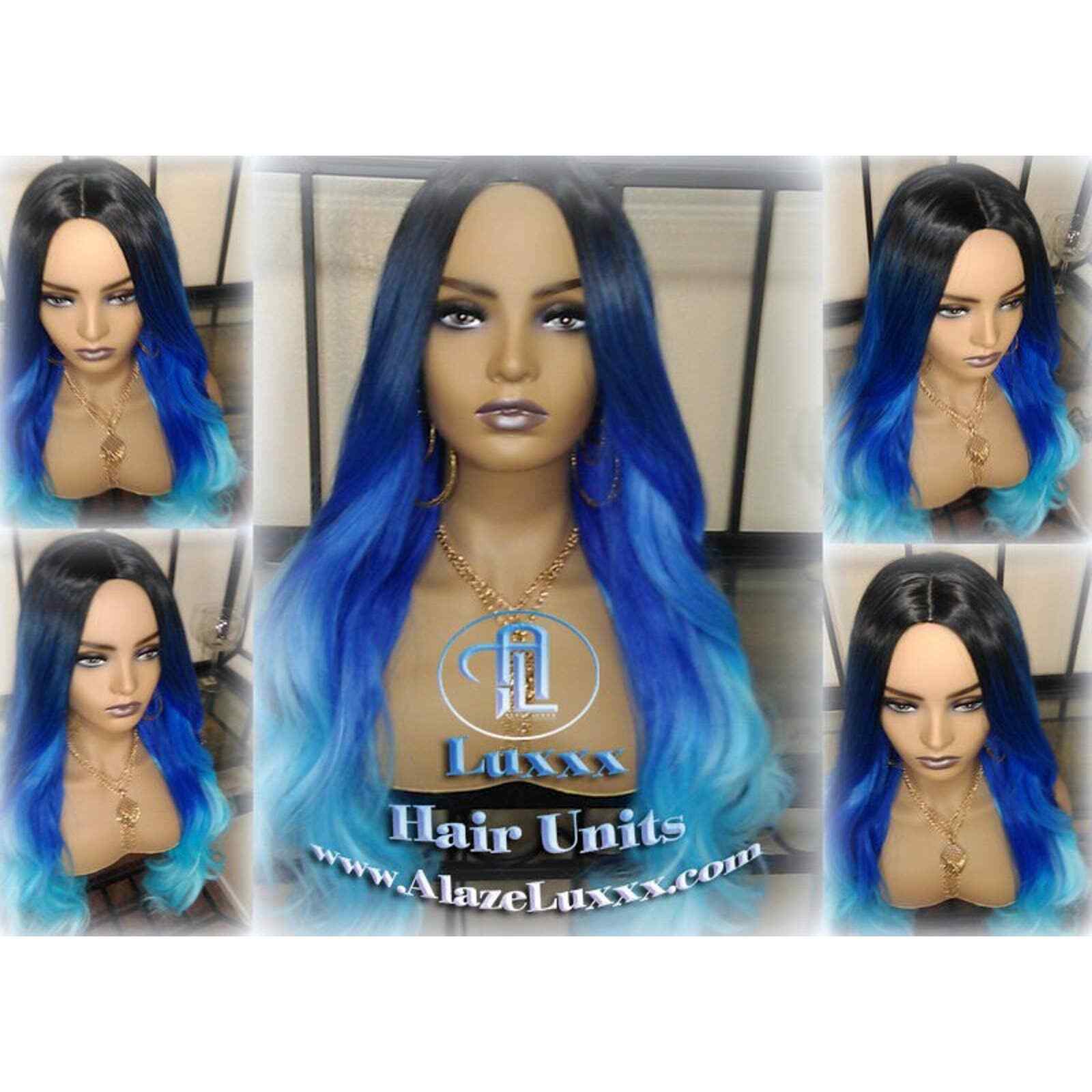 Blue Ombre Gradient Human Hair Wig Weave Mermaid bohemian Goddess