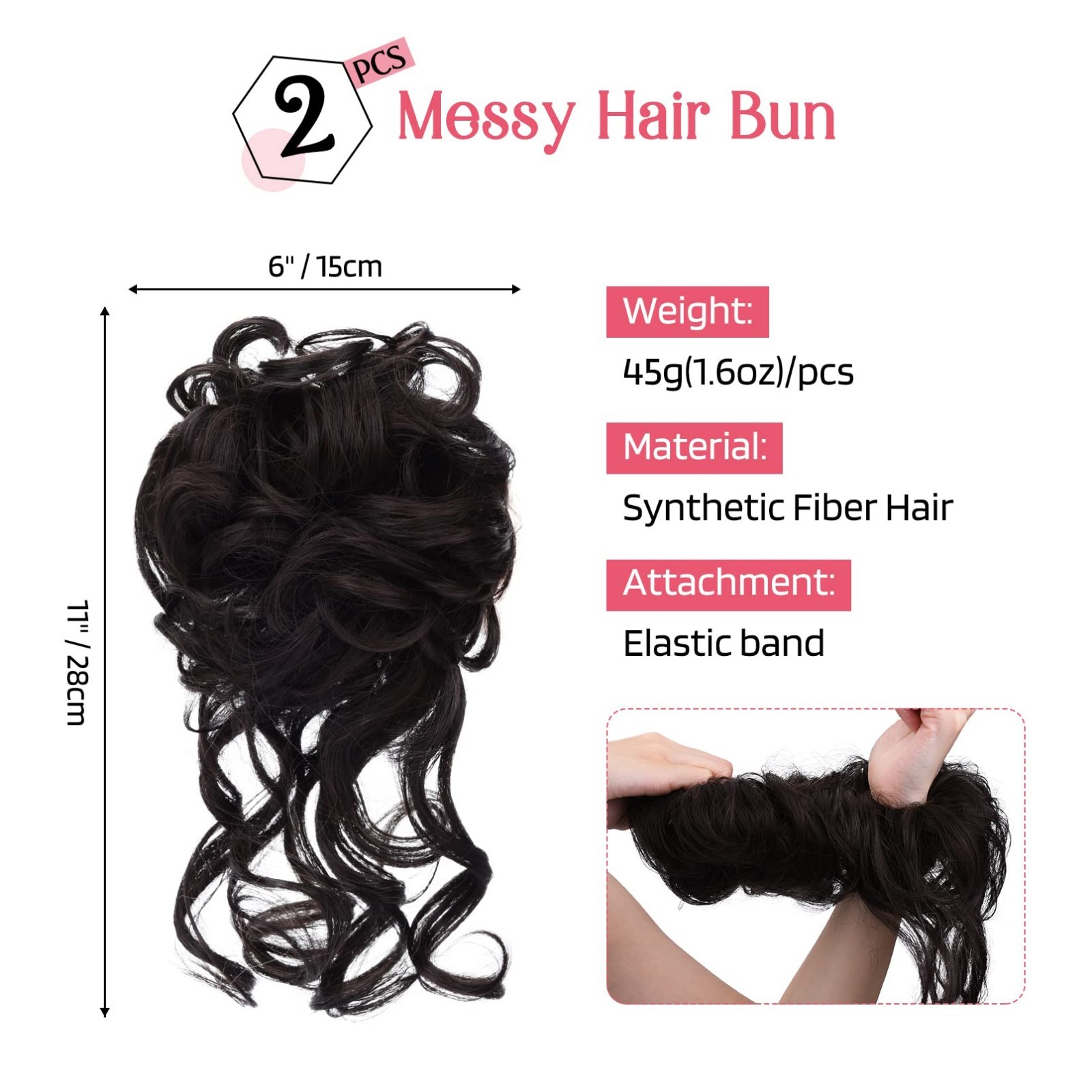2PCS Messy Bun Hair Piece – Wavy Curly Updo Extensions with Tendrils for Women