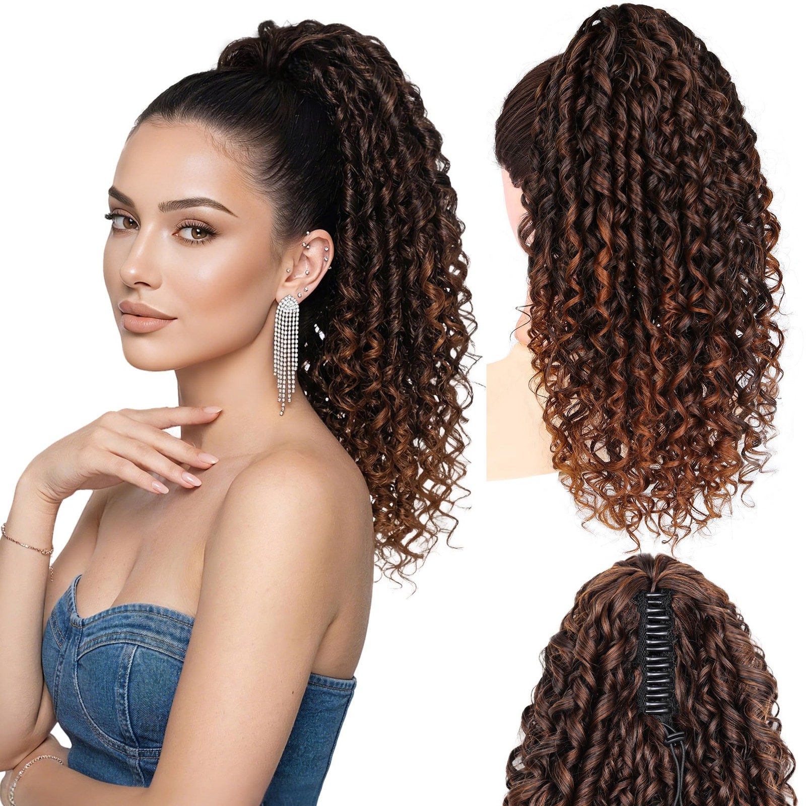 16 Inch Ponytail Extension – Clip in Hair 16 Inch, Copper Brown