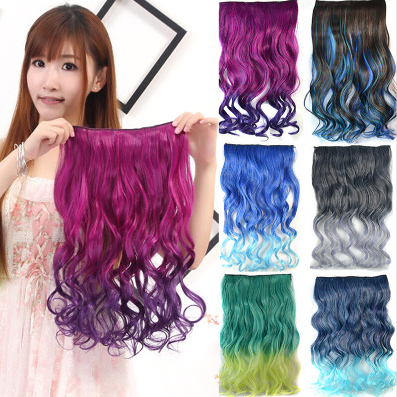 Thick Long Curly Wavy One Piece Clip in on Hair Extensions Ombre Hairpieces