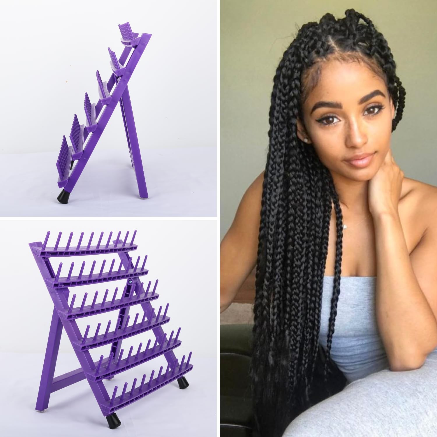 Braiding Hair Rack with 60 Pegs Standing Versatile Extension Hair Holder with…