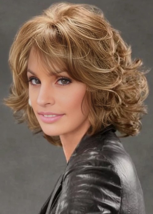 Women Short Mid-length Shag with Spiral Curls Capless Synthetic Wig 12 Inches