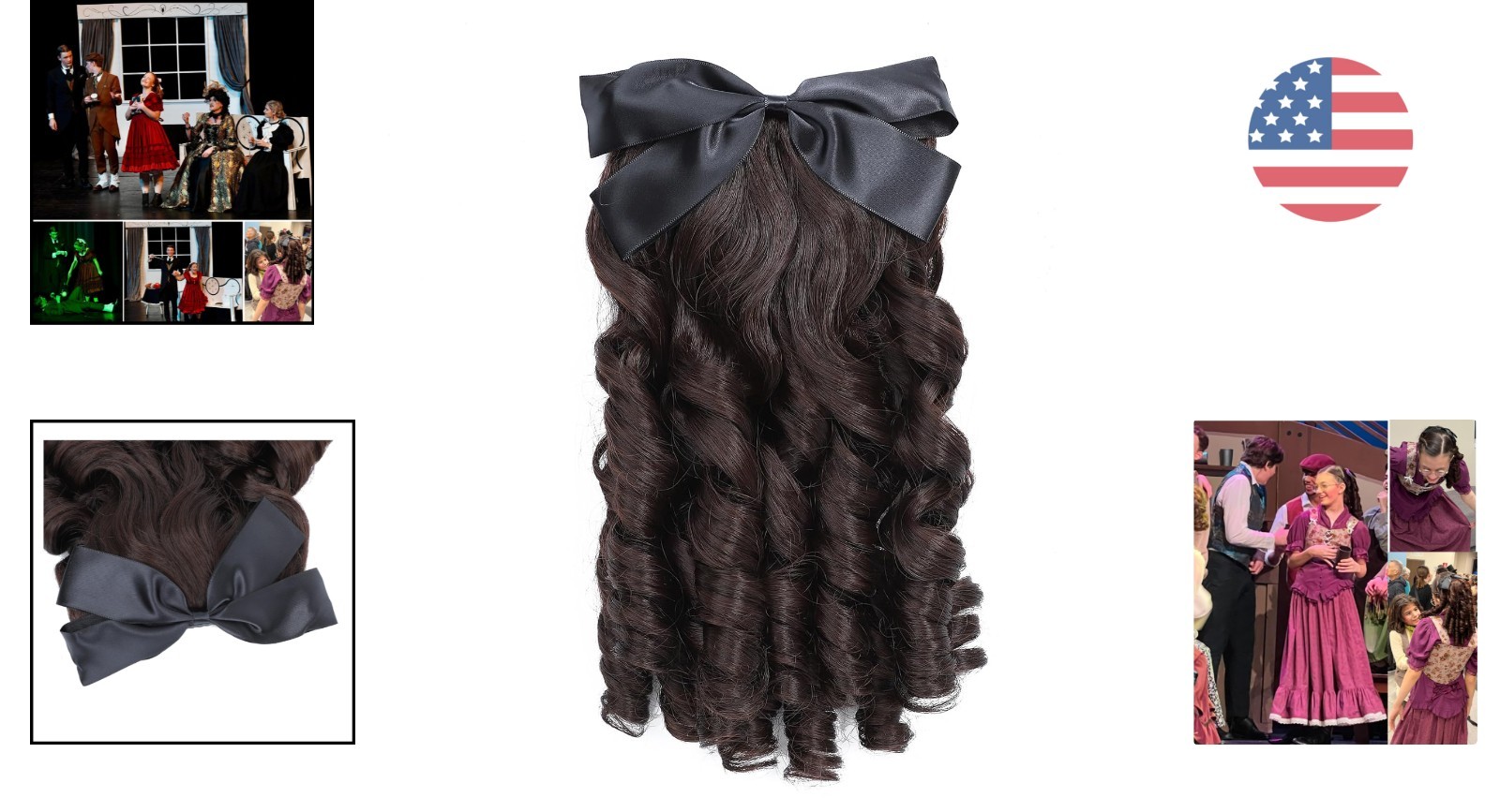 Regency Ponytail Hairpiece with Bow Spiral Curl – Elegant Colonial Cosplay Wig