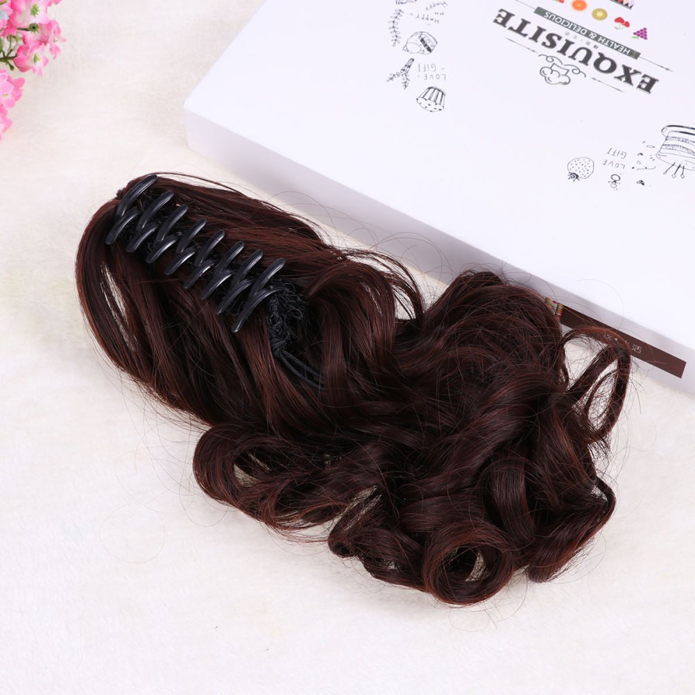 Brown Synthetic Wigs Claw Ponytail Extension Natural Look Easy to Wear