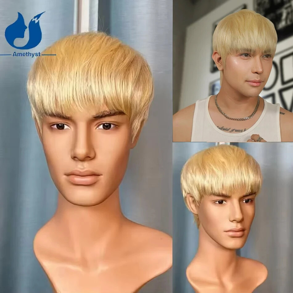 Blonde 613 Short Pixie Cut Full Lace Wig With Bangs Shaved Sides And Sideburns