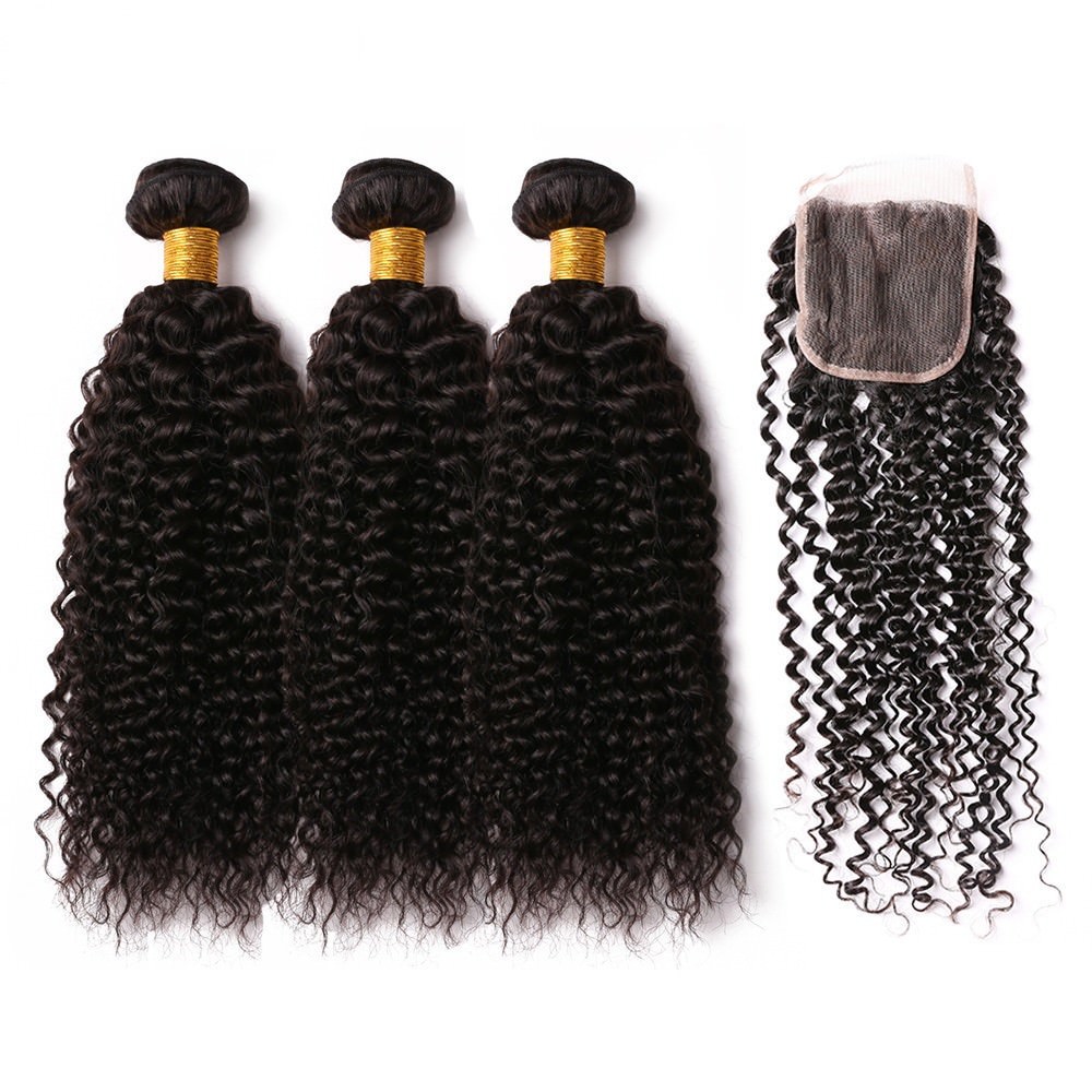 Jerry Curl unprocessed Virgin Human Hair 3 Bundles With 4*4 Lace Closure deal