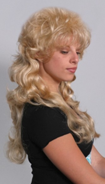1980S WOMENS LADY LONG MID-BACK LENGTH LAYERED WAVY CURLY WIG W/ BANGS JASMINE