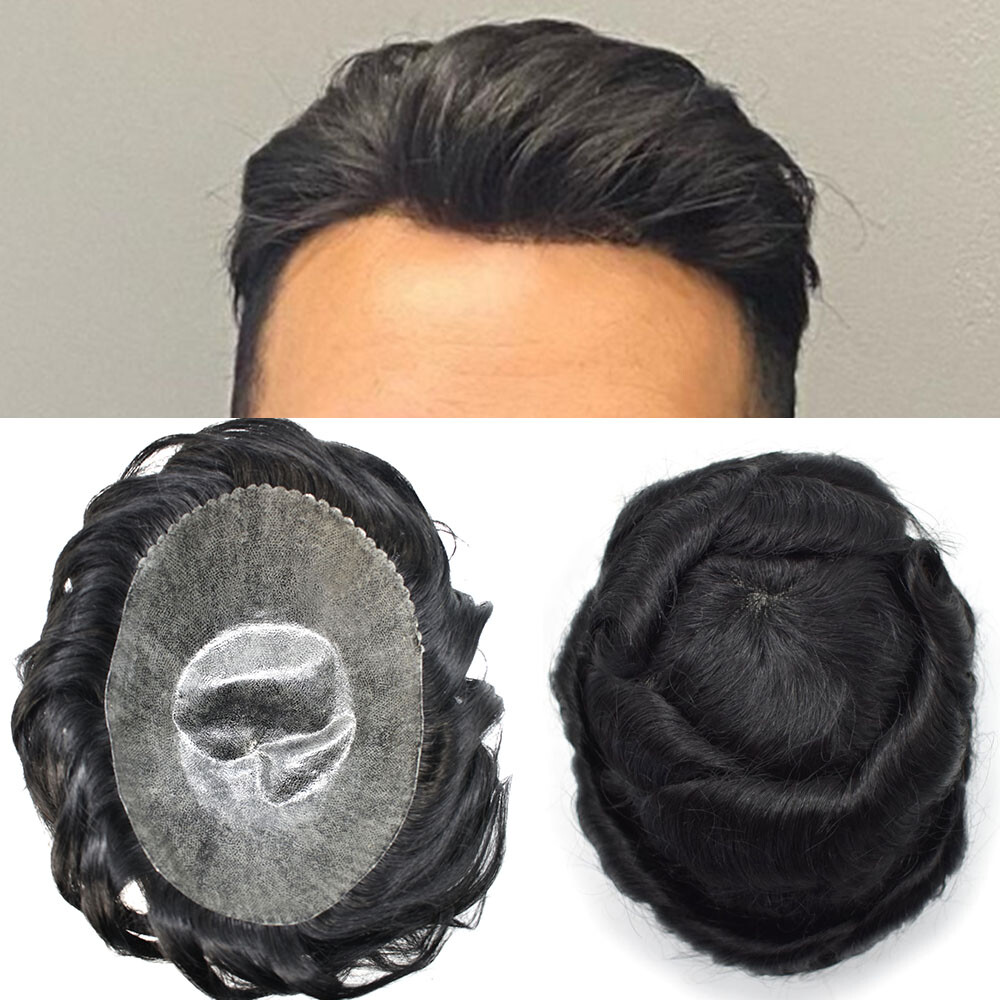 Mens Toupee Human Hair System Replacement Unit Injection Skin Pu Hairpieces Wigs