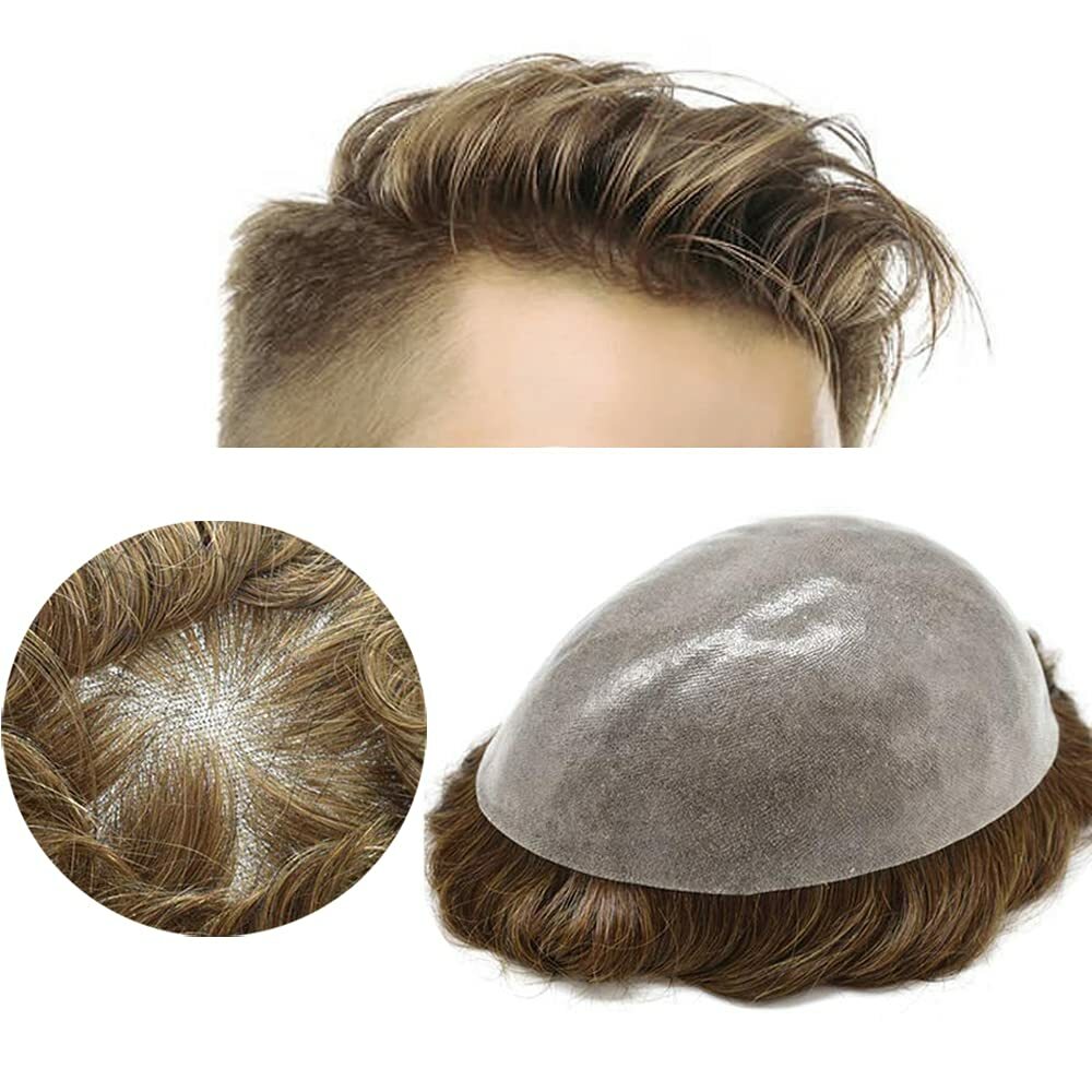Invisible Thin Skin Mens Toupee Remy Hair Replacemen Poly Hairpieces System PAPY