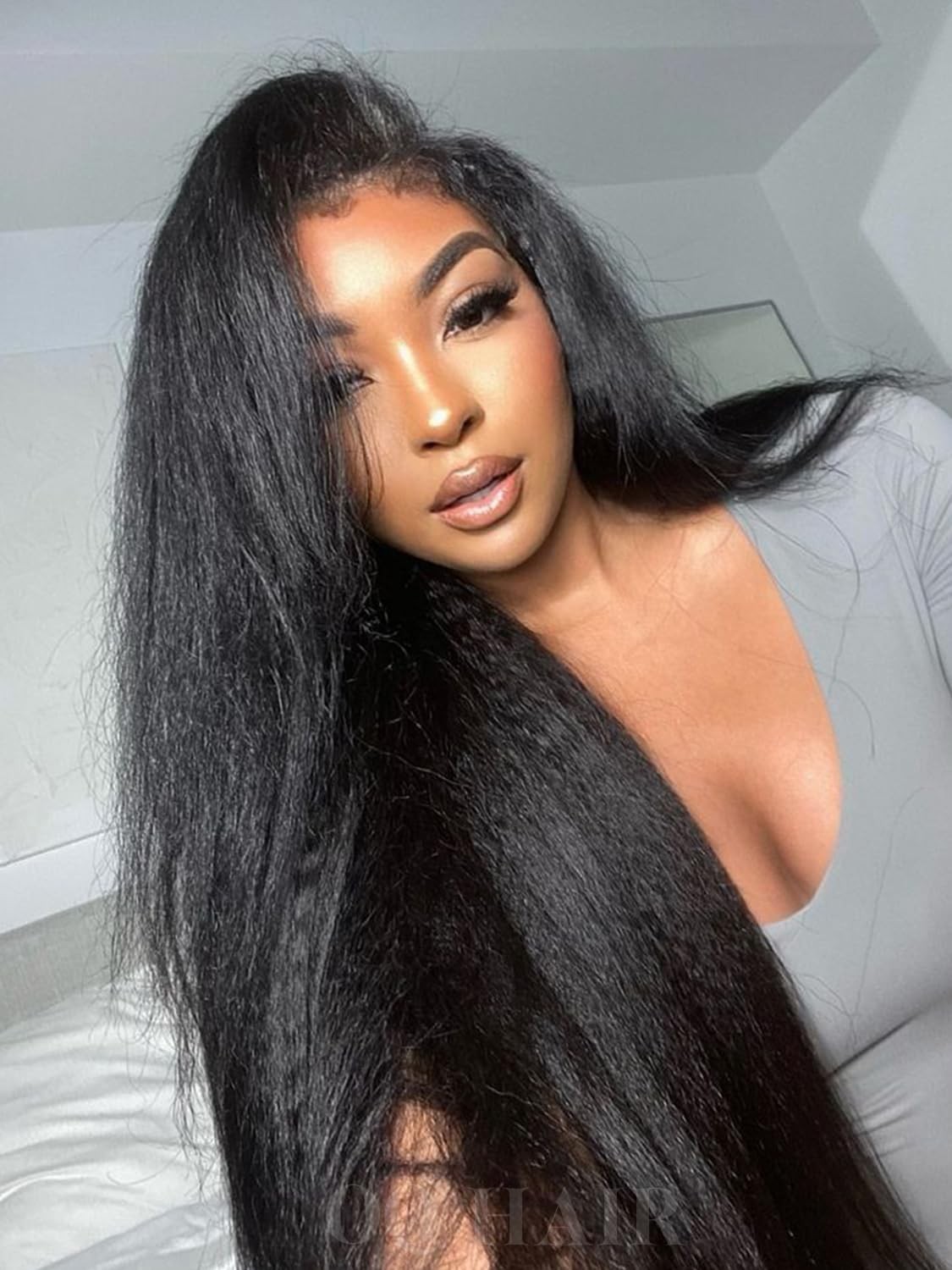 OQ HAIR Glueless Human Hair Wig Kinky Straight 7×5 HD Lace Pre Plucked Pre Cut