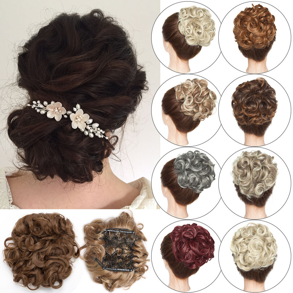 1PCS Real THICK Curly Chignon Messy Bun Updo Cover Clip in Hair Piece Extensions