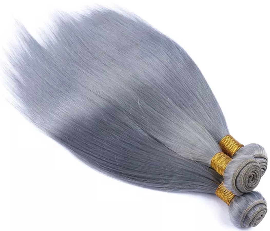 3bundles silvery grey hair bundles grey hair silk straight human hair extension