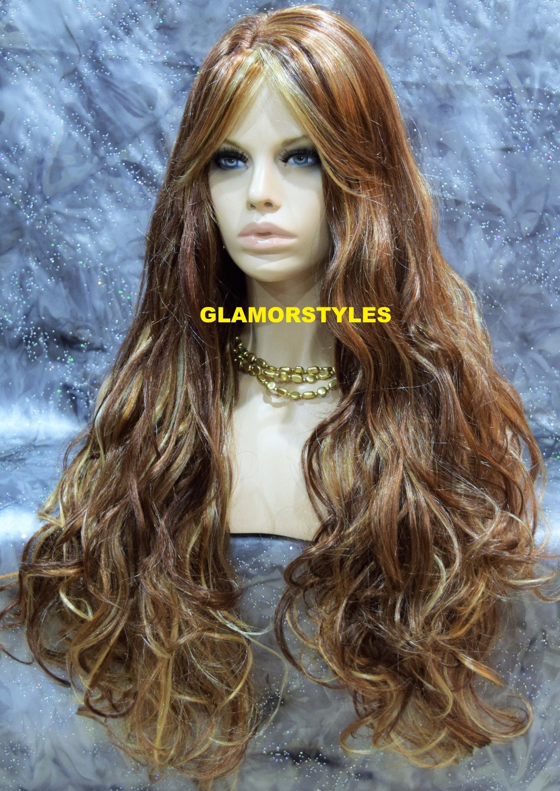 Long Wavy Layered Auburn Blonde Mix Full Synthetic Wig Hair Piece #RS29 NWT