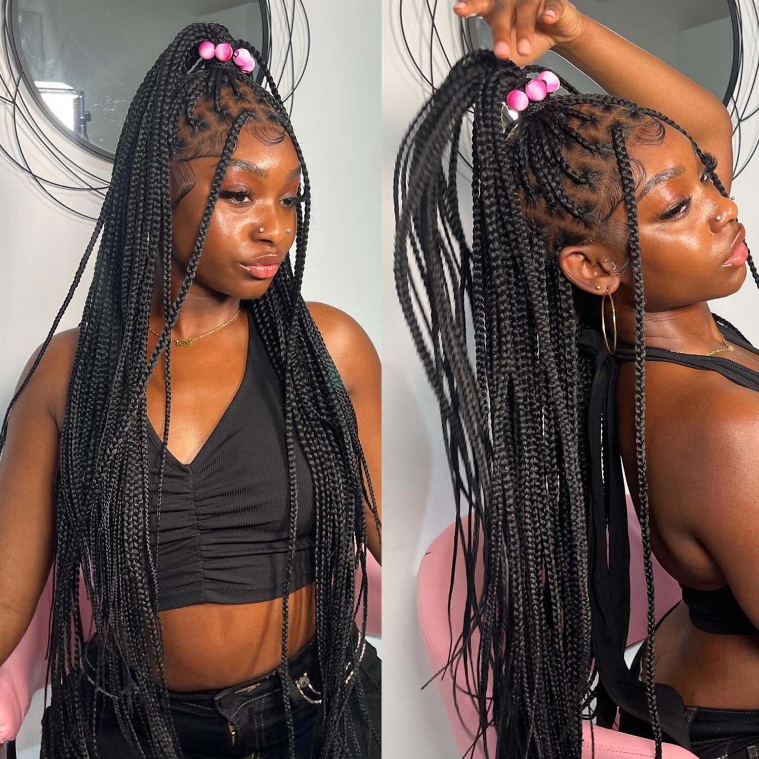 Braided Full Lace Wigs for Black Women Knotless Box Braid Wig with Baby Hair 32″