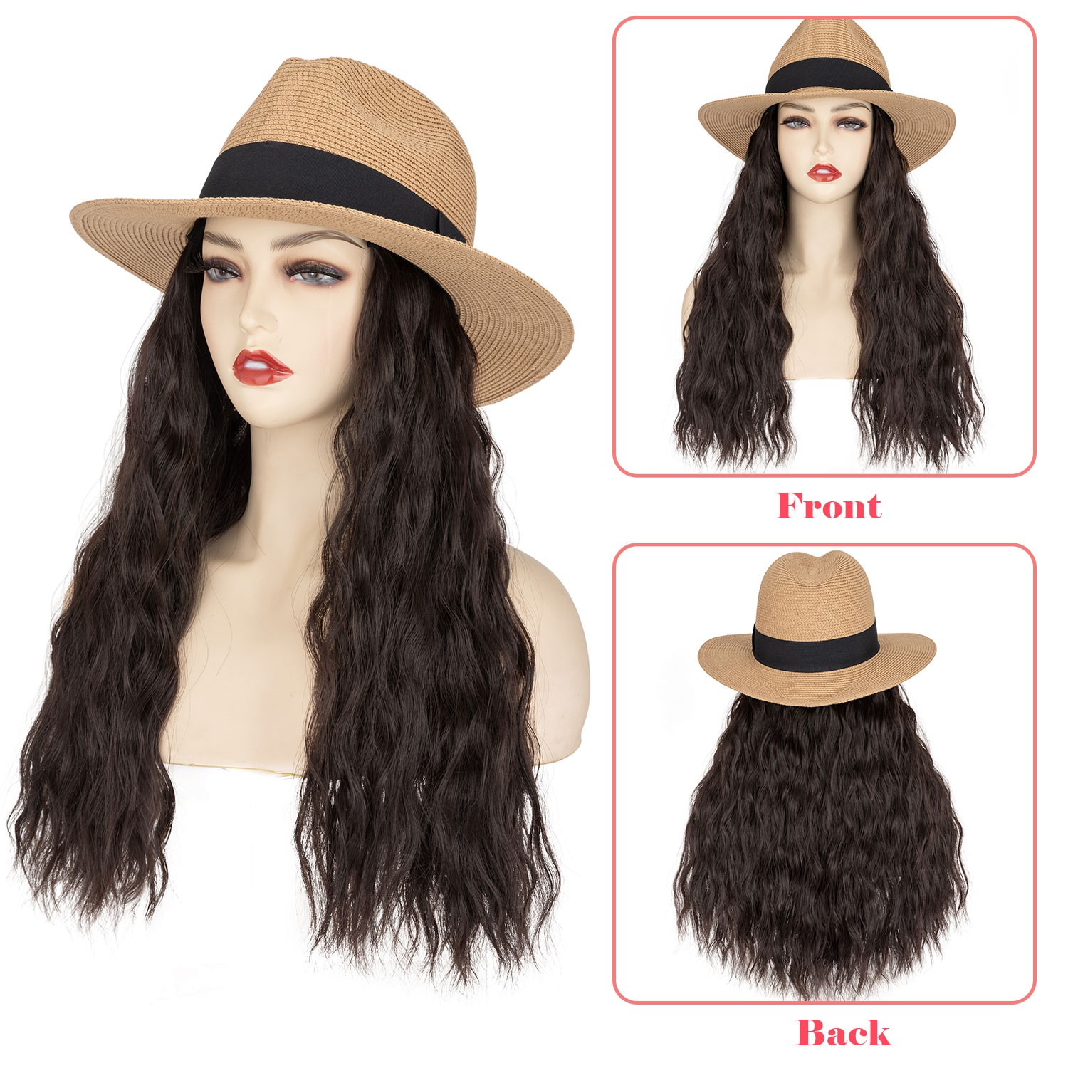 Cap with Hair Attached For Women Wigs Sun Hat with Hair Long Wavy Hair Synthetic