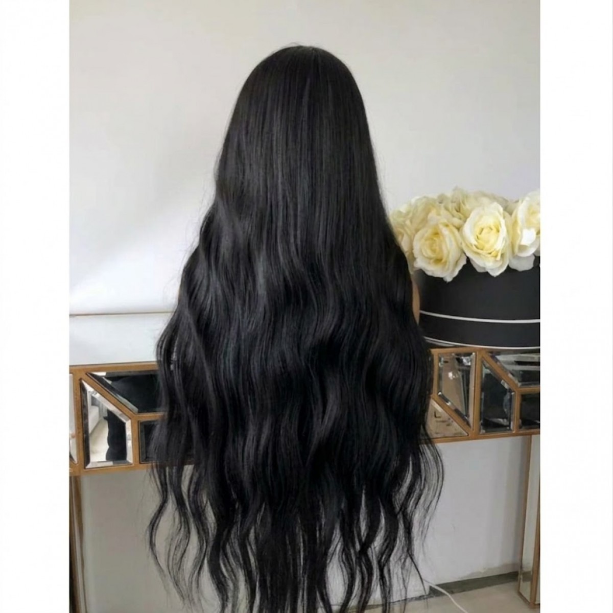 Black Glue Less Lace Front Wig Heat Resistant Hair Long Wavy Natural Women