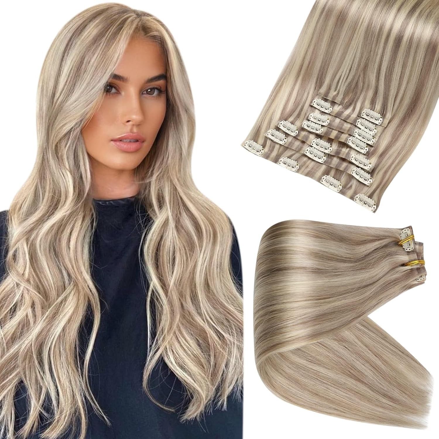 Customizable 18 Inch Blonde Clip-Ins – Real Human Hair Extensions, 120g Set