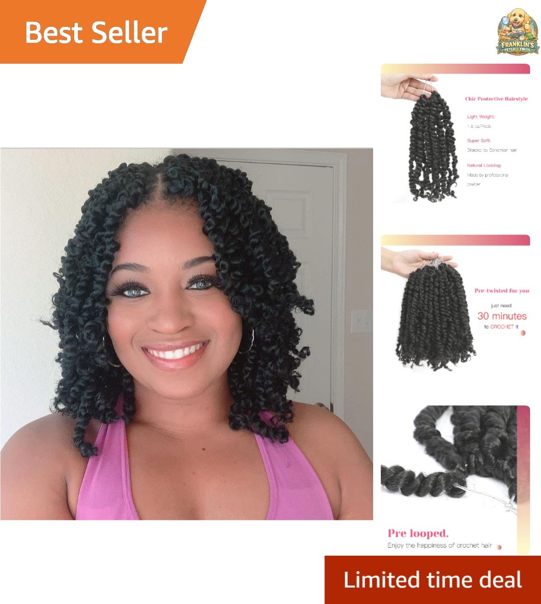Pre-twisted Passion Twist Crochet Hair 10 Inch Short Pre-looped Crochet Passi…
