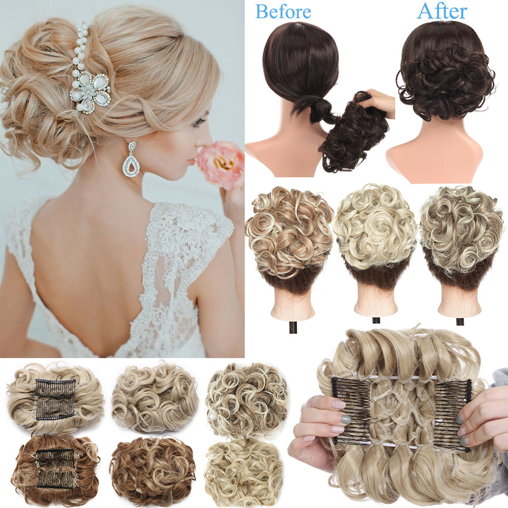 Updo Clip in Scrunchie Ponytail Messy Bun Chignon Clip in Hair Extension Wedding