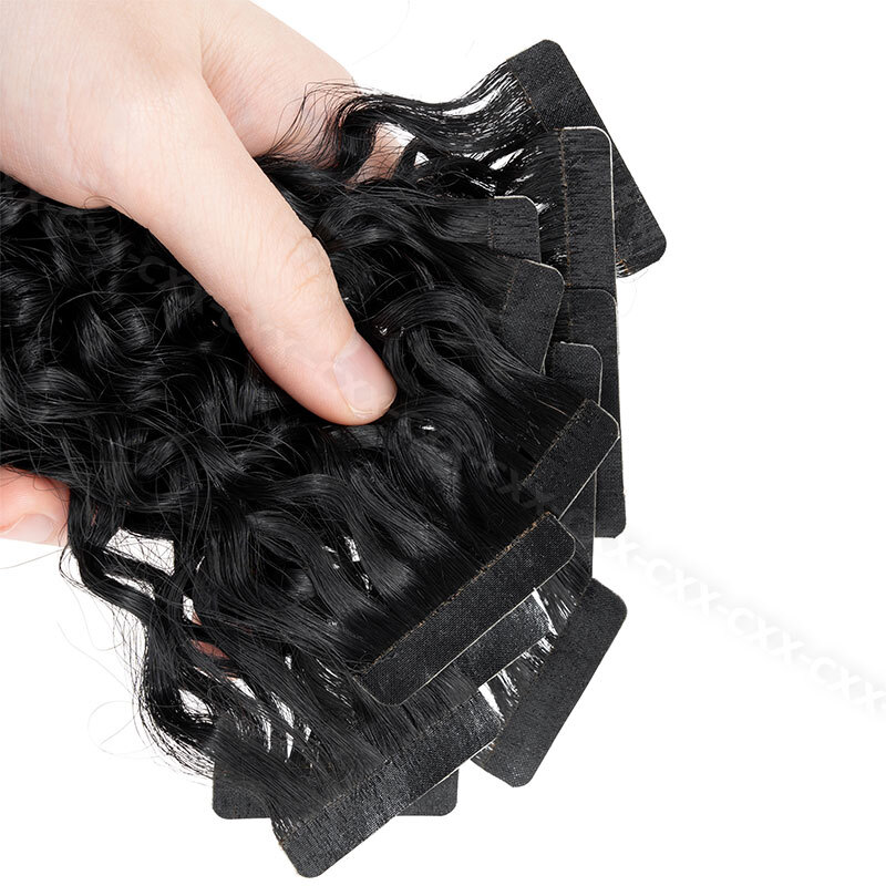Kinky /Yaki PU Skin Wefts & Tape 100% Remy Human Hair Extensions 20pcs 50g Curly