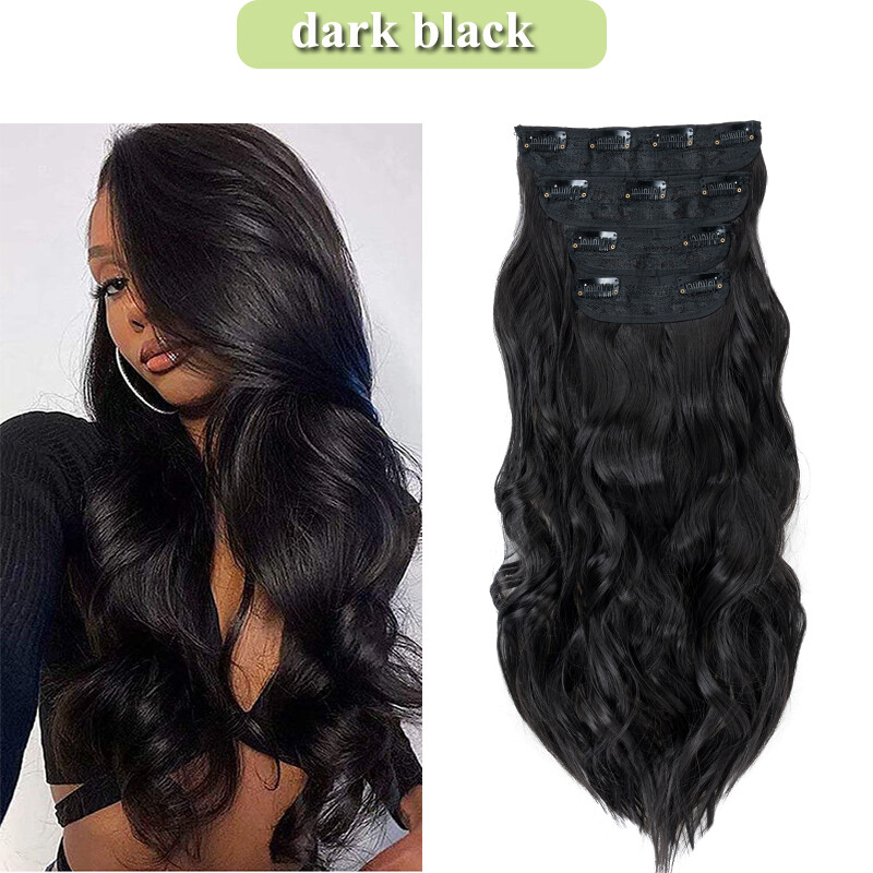 100% 4PCS Full Head Clip in Long Wavy Hair Extensions Thick Hair Piece as human