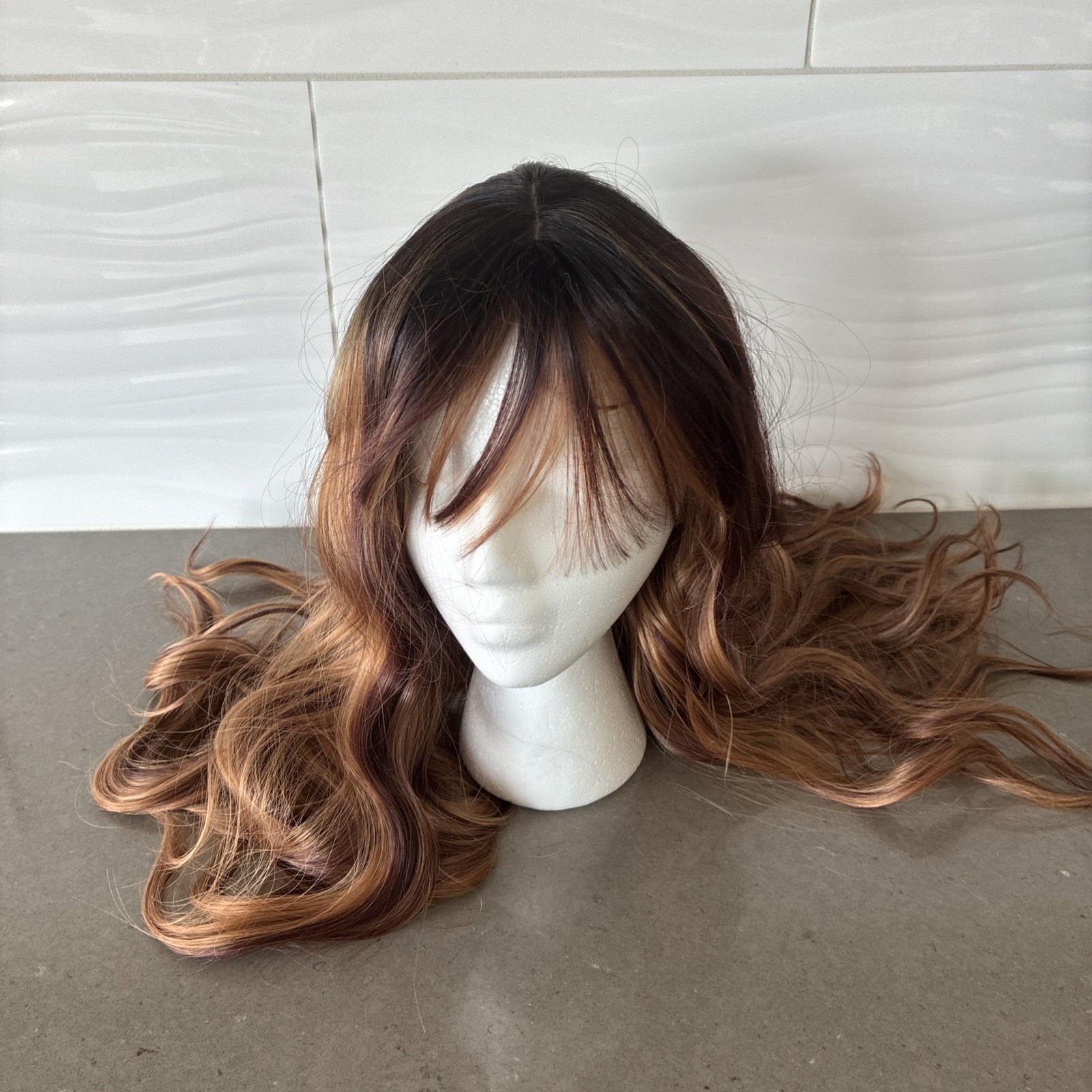 28” Synthetic Wig Curly With Bangs Natural 1B W/ Highlights | New FAST SHIP!
