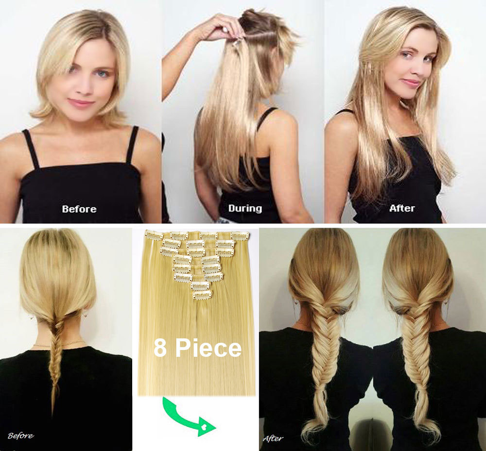 US Real Thick 8Pcs 18Clips Clip in Full Head Hair Extensions As Remy Human Hair