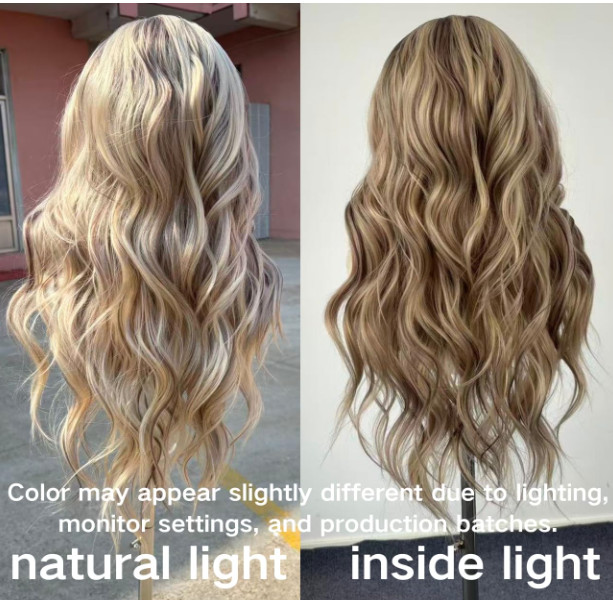 Ash Blonde Highlight Lace Front Wig 13×4 Glueless Wavy 24 Inch Ombre
