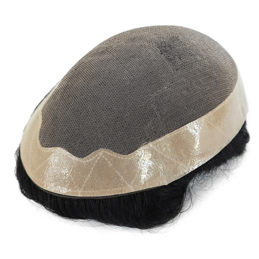Mens Human Hair Replacement System Durable Hairpiece Fine Mono Poly Skin Toupee