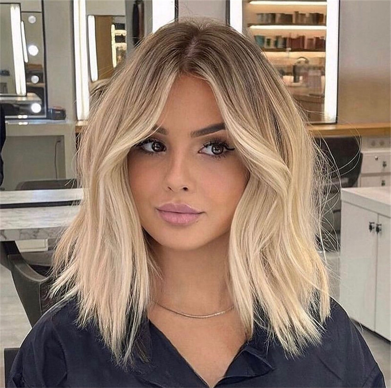 Ombre Ash Brown Honey Blonde Lace Front Wig Short Wave Bob Human Hair Wigs 13×4