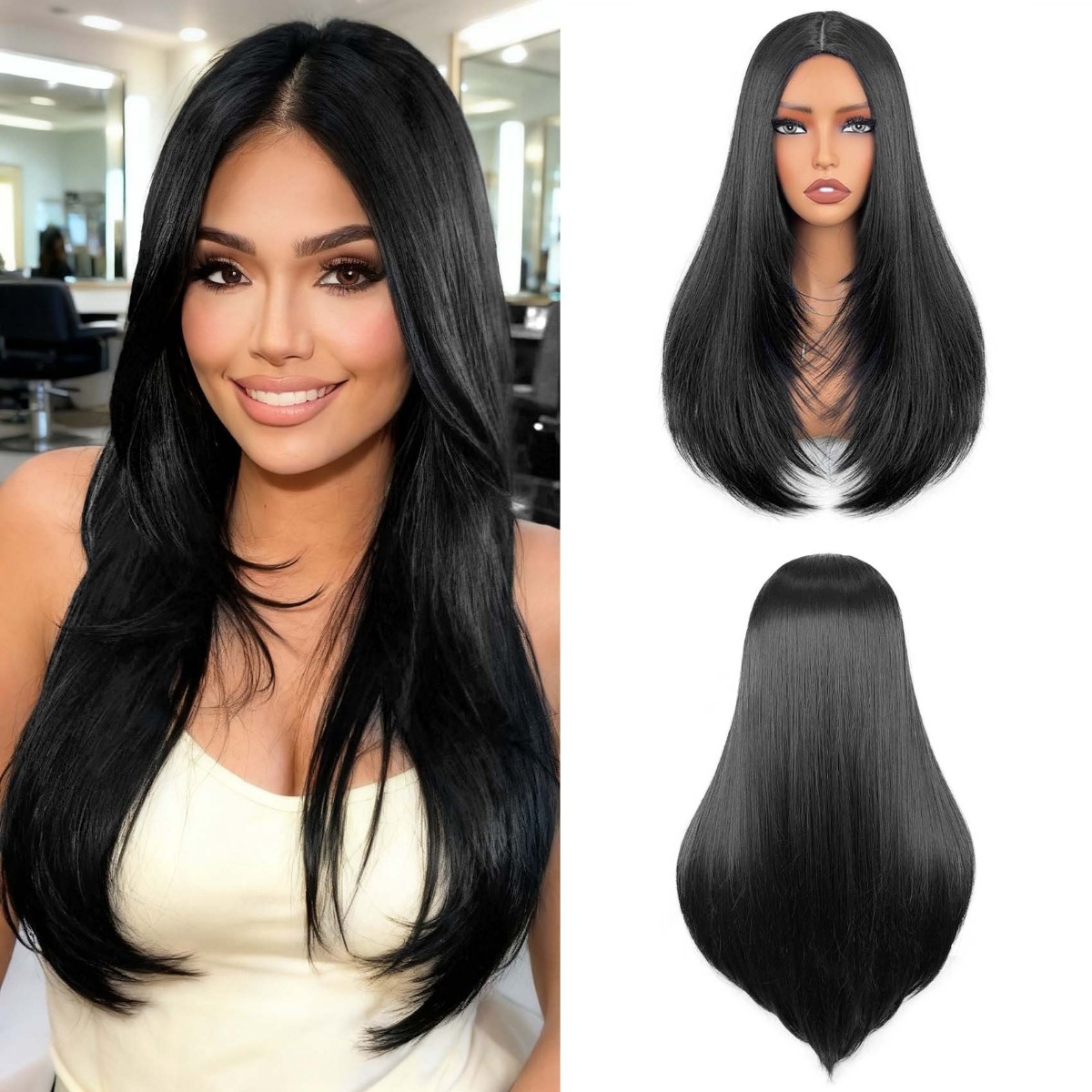 Heat Resistant 26in Ombre Long Straight Full Wig Synthetic for Women Cos Party