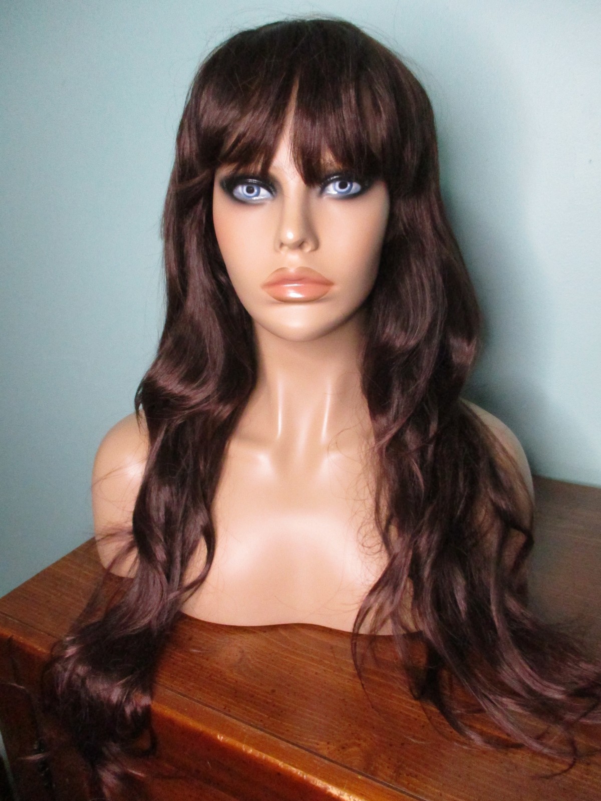 28″ dark brown brunette long straight WIG – NEW GIRL Jessica Day cosplay BANGS